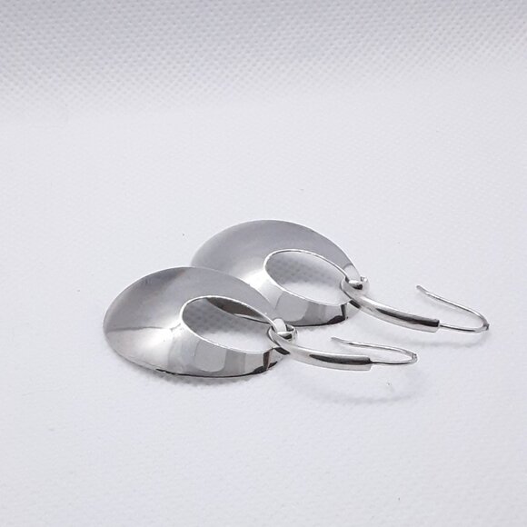 NEW Mirror finish sterling silver concave oval french wire earrings - Picture 3 of 6